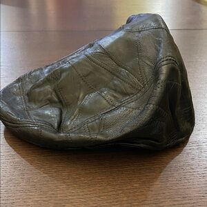 100% Leather flat Cap Mens one size adjustable patchwork black z14